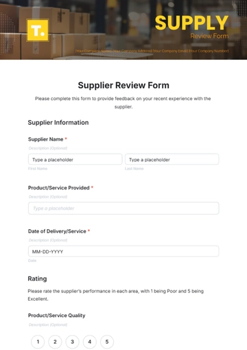 Free Supplier Review Form Template to Edit Online