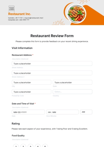 Free Restaurant Review Form Template to Edit Online