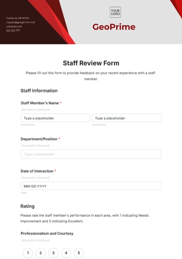 Free Staff Review Form Template to Edit Online
