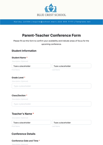 Free Parent-Teacher Conference Form Template to Edit Online