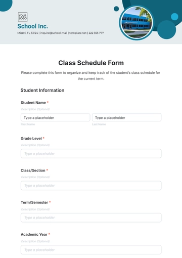 Free Class Schedule Form Template to Edit Online
