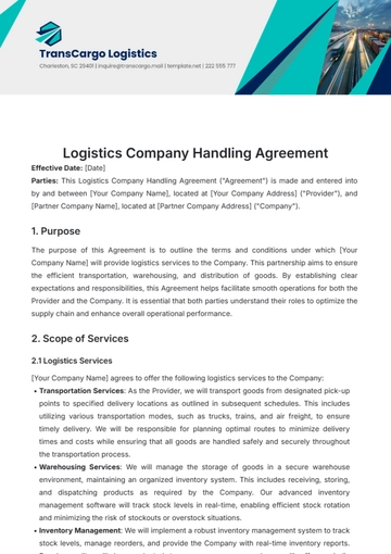 Free Logistics Company Handling Agreement Template to Edit Online
