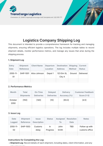 Free Logistics Company Shipping Log Template to Edit Online