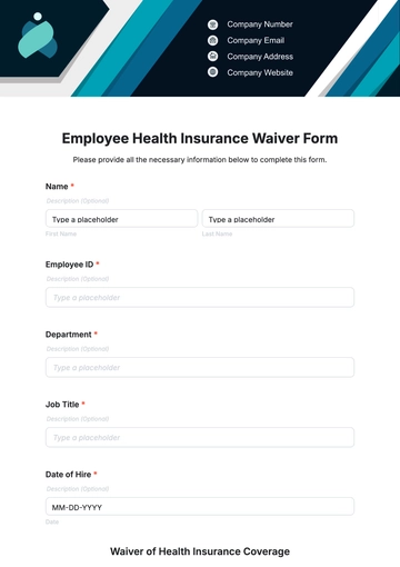 Free Employee Health Insurance Waiver Form Template to Edit Online