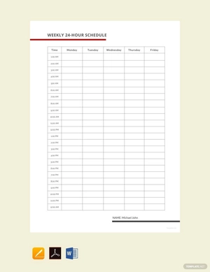 Weekly 24 Hour Schedule Template