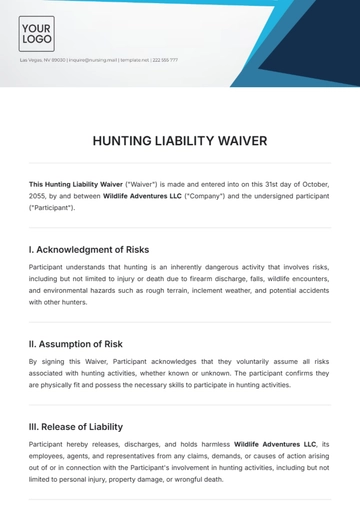 Free Hunting Liability Waiver Template to Edit Online