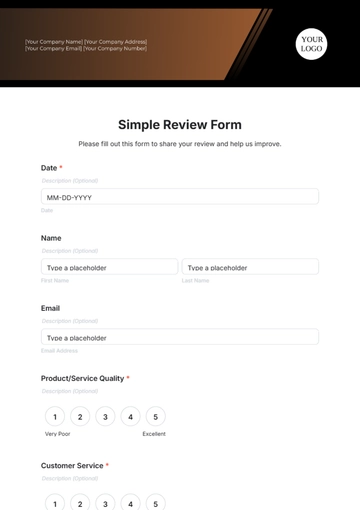 Free Simple Review Form Template to Edit Online