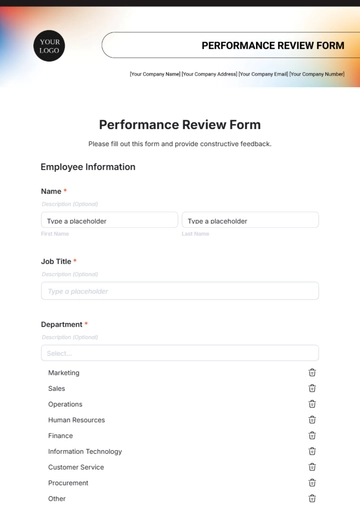 Free Performance Review Form Template to Edit Online