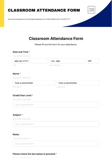 Free Classroom Attendance Form Template to Edit Online