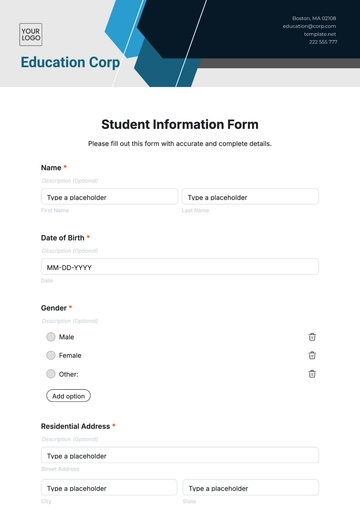 Free Student Information Form Template to Edit Online