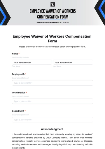 Free Employee Waiver of Workers Compensation Form Template to Edit Online
