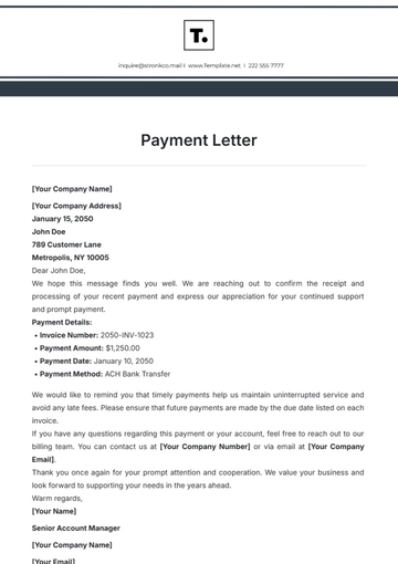 Free Payment Letter Template to Edit Online