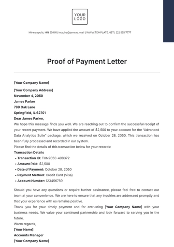 Free Proof of Payment Letter Template to Edit Online