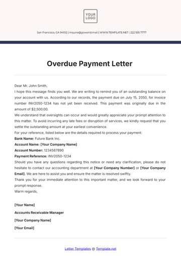 Free Overdue Payment Letter Template to Edit Online