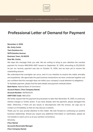 Free Professional Letter of Demand for Payment Template to Edit Online