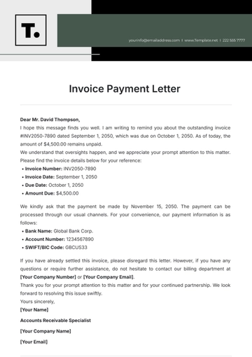 Free Invoice Payment Letter Template to Edit Online