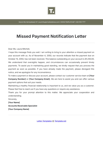 Free Missed Payment Notification Letter Template to Edit Online