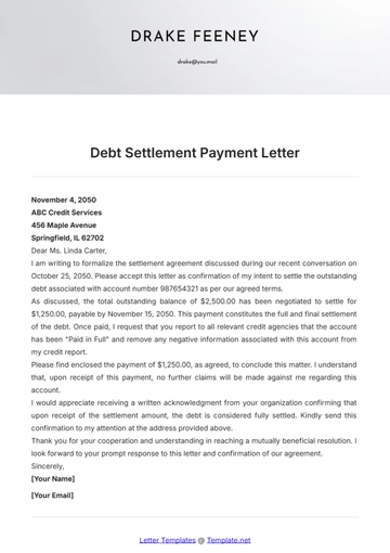 Free Debt Settlement Payment Letter Template to Edit Online