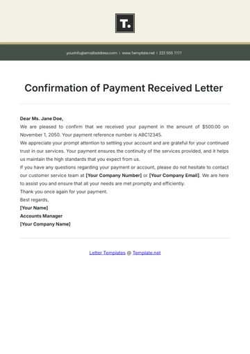 Free Confirmation of Payment Received Letter Template to Edit Online