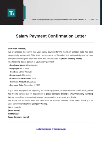 Free Salary Payment Confirmation Letter Template to Edit Online