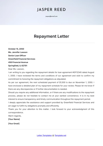 Free Repayment Letter Template to Edit Online