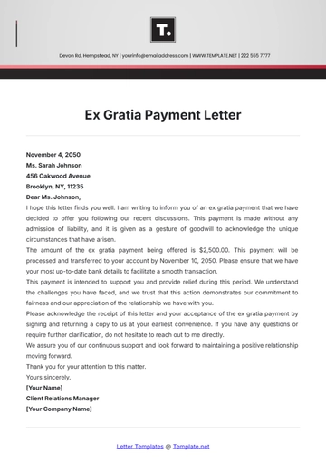 Free Ex Gratia Payment Letter Template to Edit Online