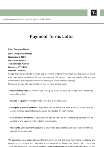 Free Payment Terms Letter Template to Edit Online
