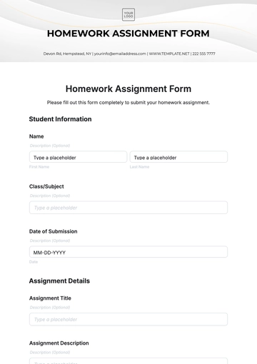 Free Homework Assignment Form Template to Edit Online