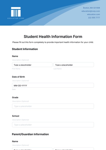 Free Student Health Information Form Template to Edit Online