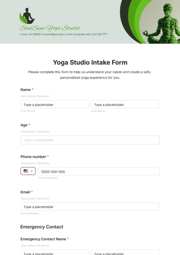 Free Yoga Studio Intake Form Template to Edit Online