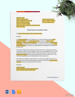 Award Recommendation Letter