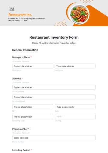 Free Restaurant Inventory Form Template to Edit Online