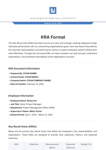 Free KRA Format Template to Edit Online