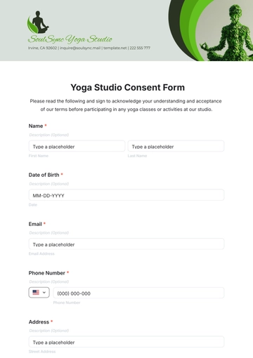 Free Yoga Studio Consent Form Template to Edit Online