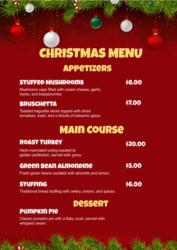Free Printable Christmas Menu Template to Edit Online