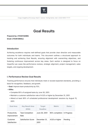 Free Goal Results Template to Edit Online