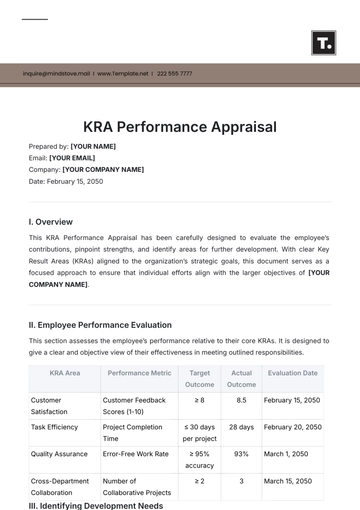 Free KRA Performance Appraisal Template to Edit Online