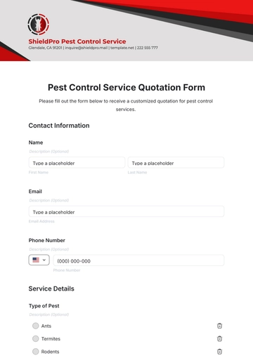 Free Pest Control Service Quotation Form Template to Edit Online