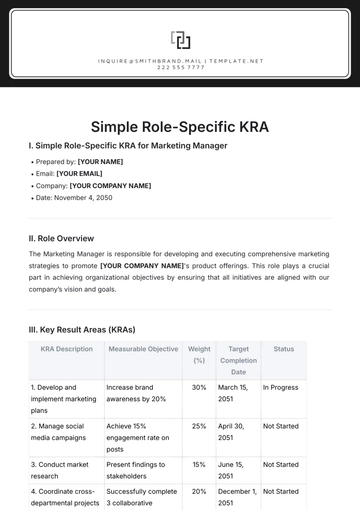 Free Simple Role-Specific KRA Template to Edit Online