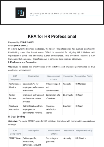 Free KRA for HR Professional Template to Edit Online