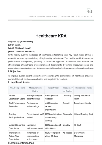 Free Healthcare KRA Template to Edit Online