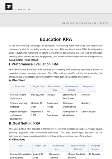 Free Education KRA Template to Edit Online