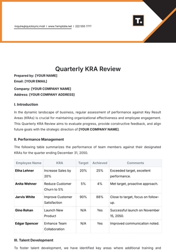 Free Quarterly KRA Review Template to Edit Online