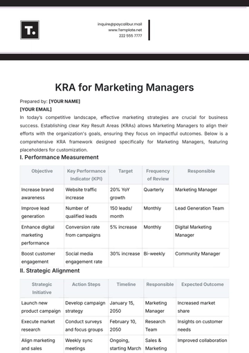 Free KRA for Marketing Managers Template to Edit Online