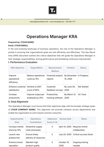 Free Operations Manager KRA Template to Edit Online