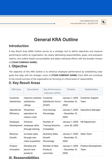 Free General KRA Outline Template to Edit Online