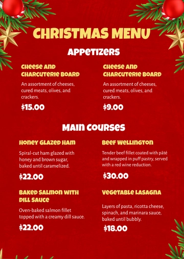 Free Editable Christmas Menu Template to Edit Online