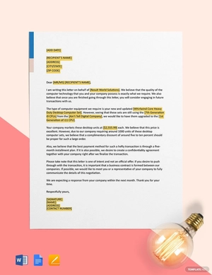 Computer Equipment Acquisitions Letter of Intent