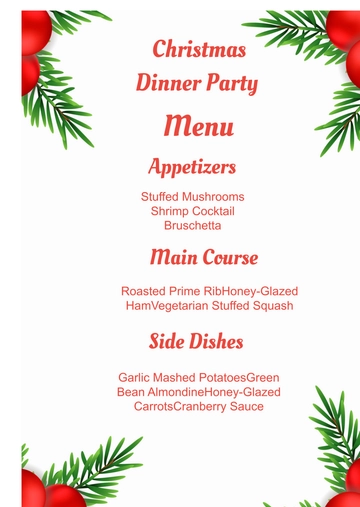 Free Christmas Dinner Party Menu Template to Edit Online
