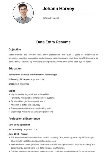 Free Data Entry Resume Template to Edit Online